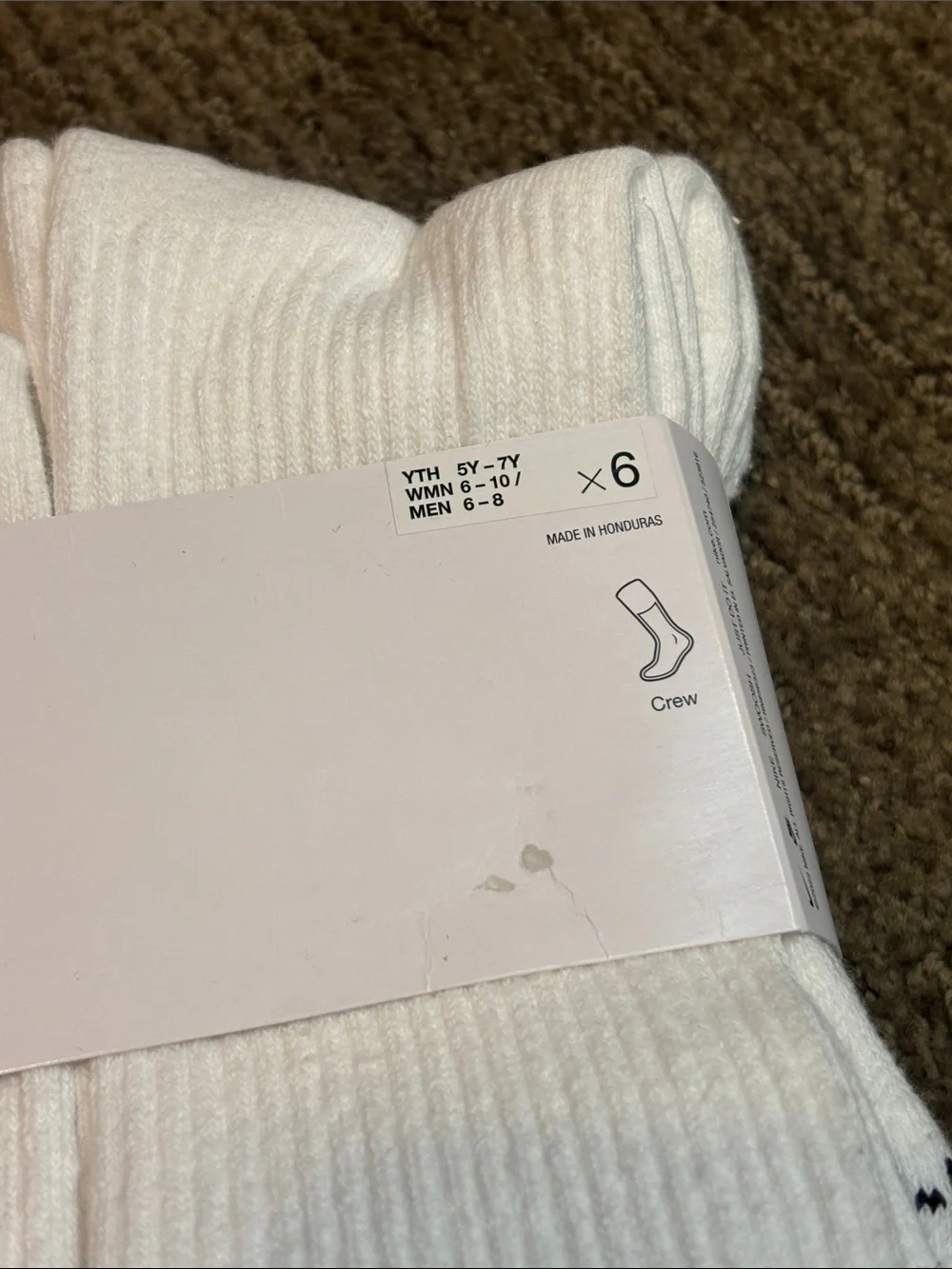 ✨New Nike Dri-Fit White Crew Athletic Socks with Black Swoosh (6 Pack)